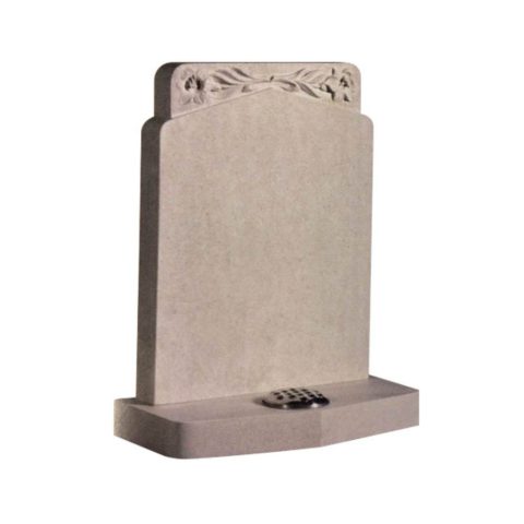 Square top with double rounded shoulders with carved floral design in Roman stone.