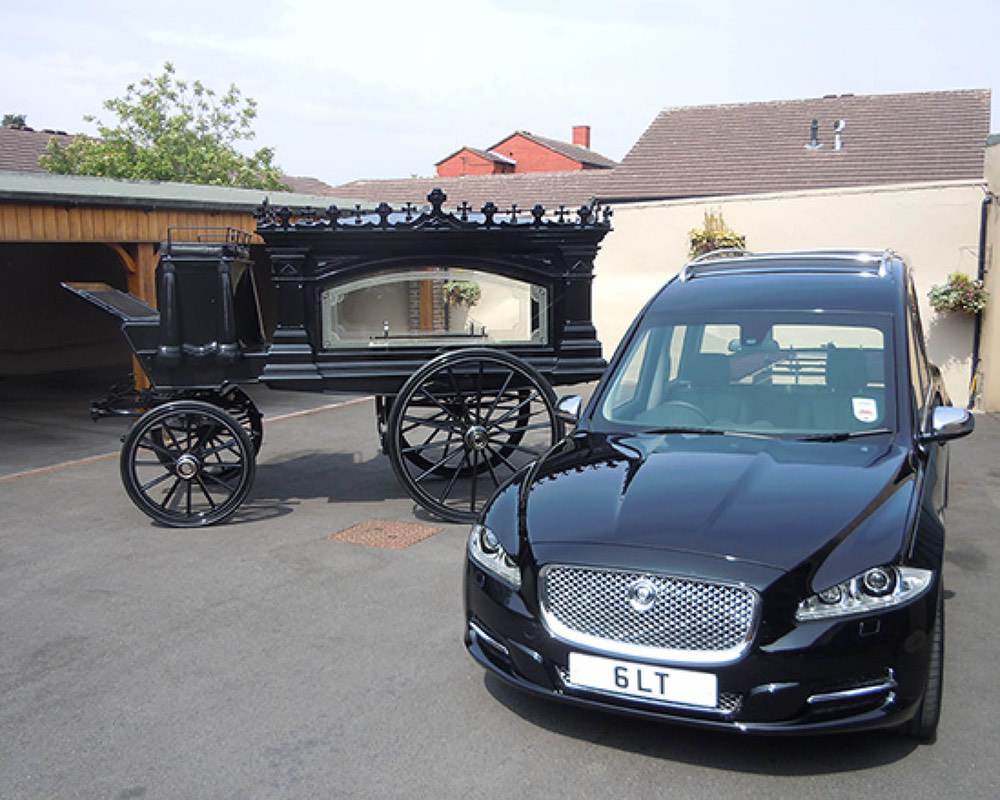 Our luxury Jaguar hearses and limousines have been built to our own specification to offer our clients comfort and practicality whilst retaining the elegance of traditional Funeral vehicles. We are able to supply a choice of Horse drawn Hearse’s pulled by a pair or team of four Belgian black or grey horses. Carriages are available in black or white with a choice of plumes.
