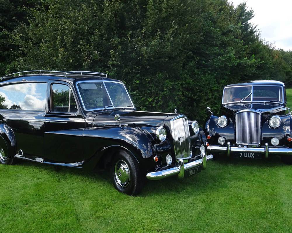 Both our 1964 Vanden Plas Hearse (By Arthur Mulliner of Birmingham) and our matching 1965 Limousine have undergone extensive restoration in our workshops and are now available to hire for  local Funerals.